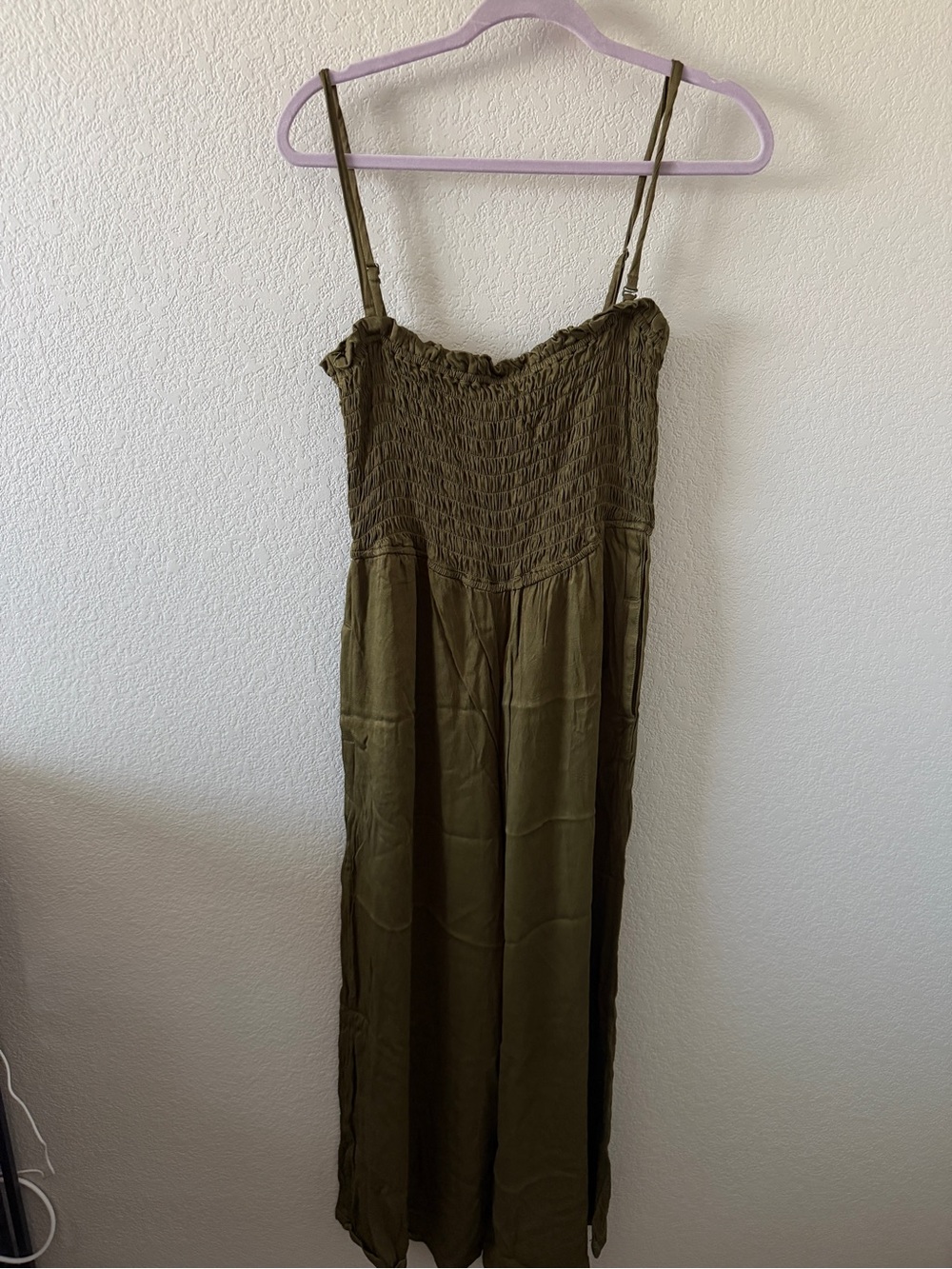 Pilcro Olive Green Smocked-Strap Wide-Leg Jumpsuit - Picture 2 of 5
